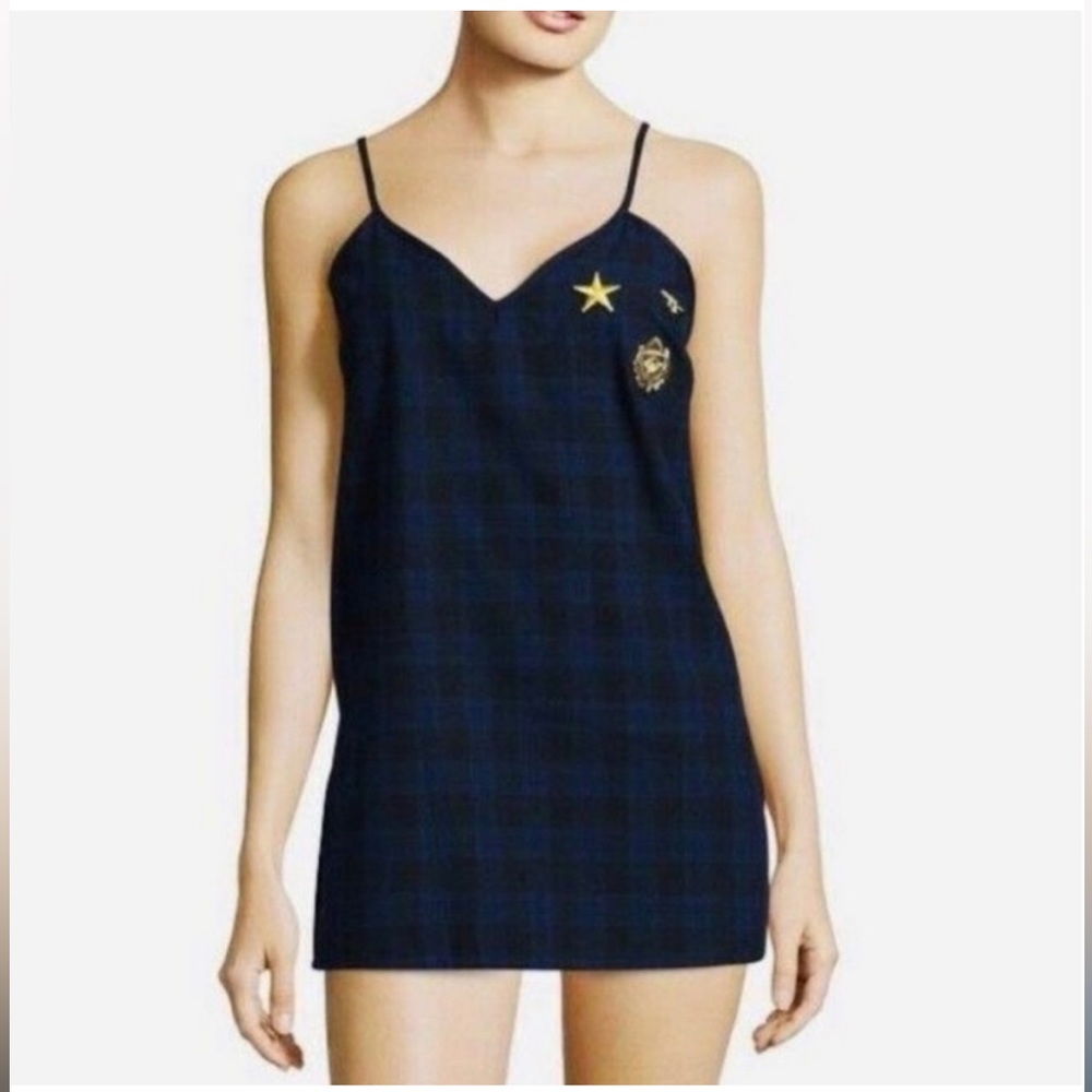 NWT Sam Edelman Navy Plaid Chemise with side slit - M